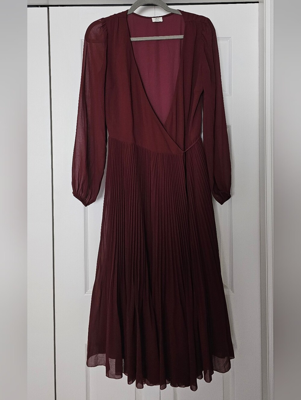 Wilfred Deep Burgundy Long Sleeve Pleated Wrap Dress